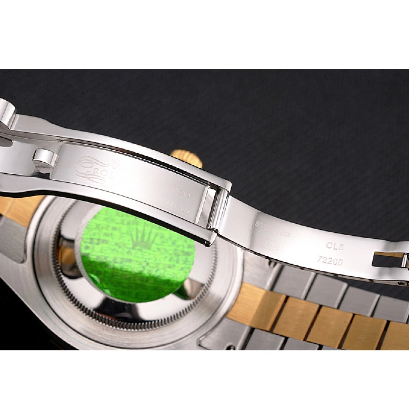 Aaa replica watch Rolex White Two Gold Tone Case Swiss Stainless Steel Bezel Bracelet Datejust Gold Dial 0806